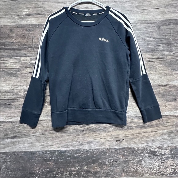 Adidas Black Crewneck Sweatshirt with Iconic Stripes - Picture 1 of 9
